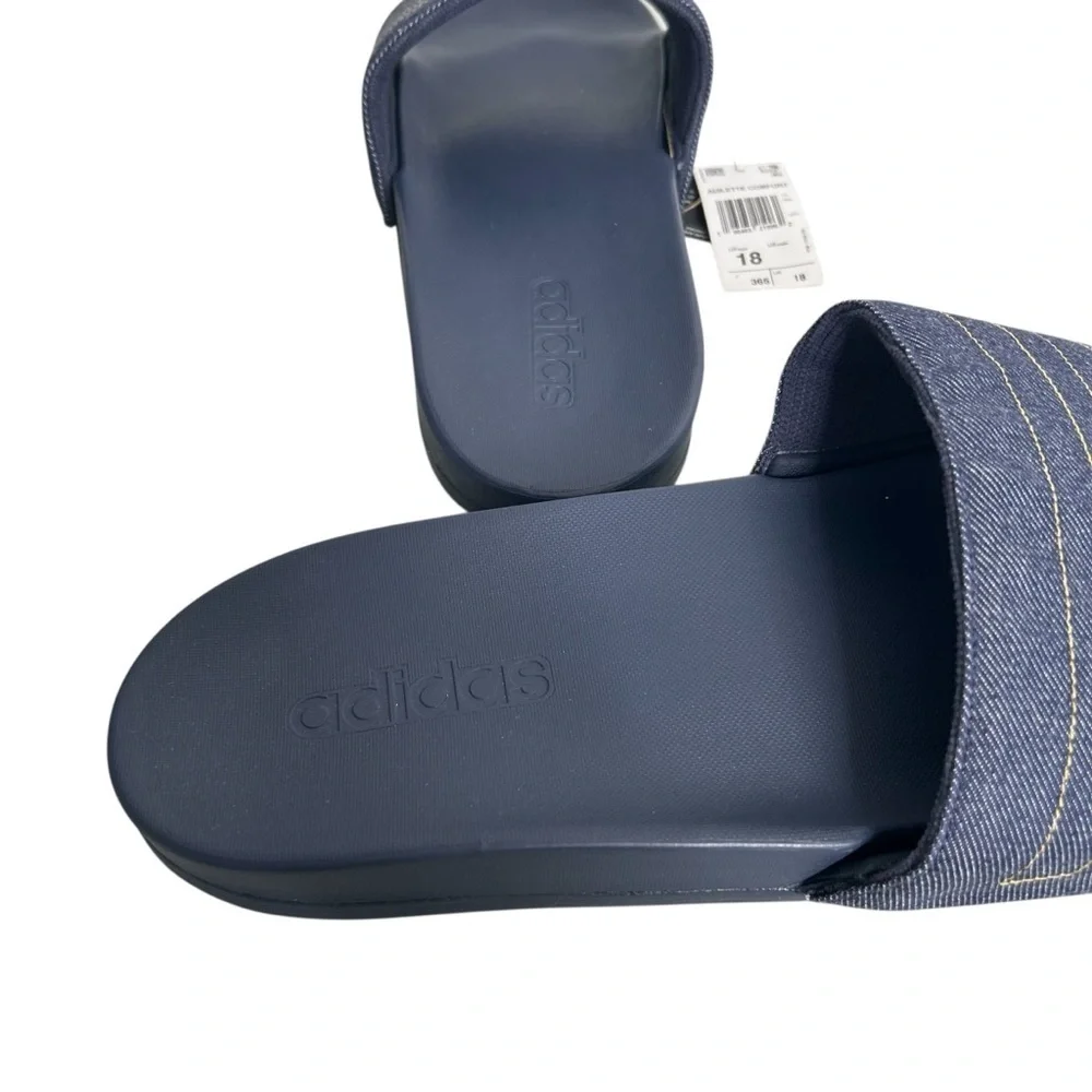 Adidas Adilette Comfort Slide Sandal Denim Navy Blue Men's Size 18
